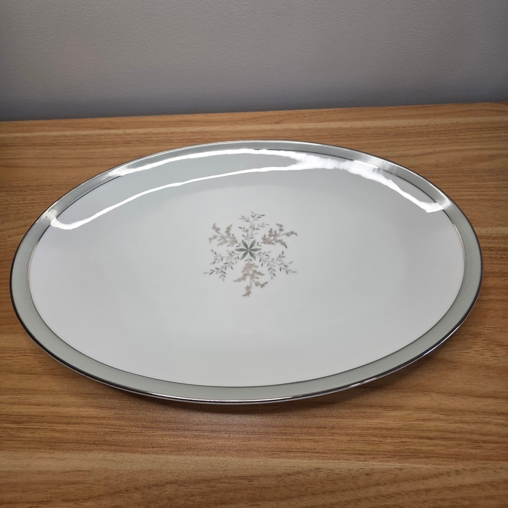 Vintage Noritake China Lucille‎ Oval 14" Serving Platter Floral Silver Trim 5813